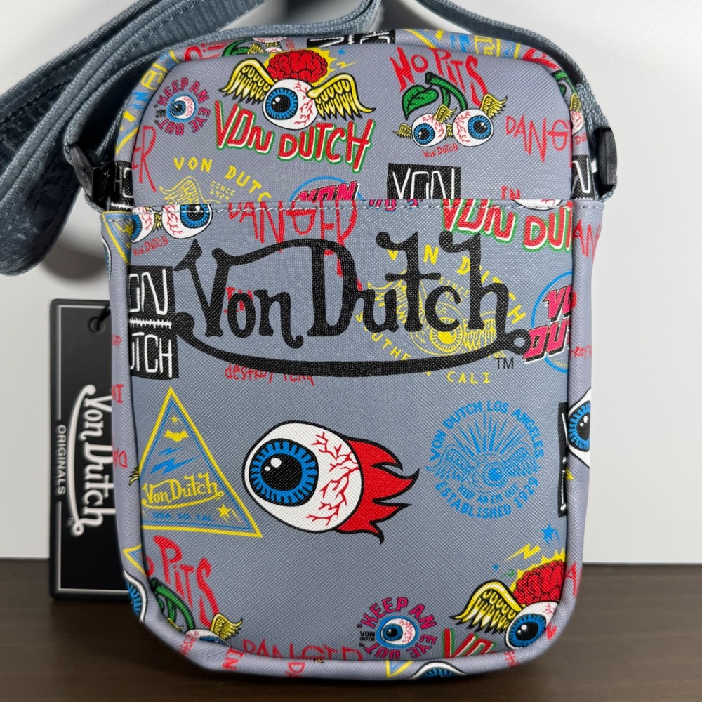 Von Dutch Crossbody Bag Vintage Y2K Graphic Grey OS VDCB-004 New With Tags Rare - Picture 2 of 15